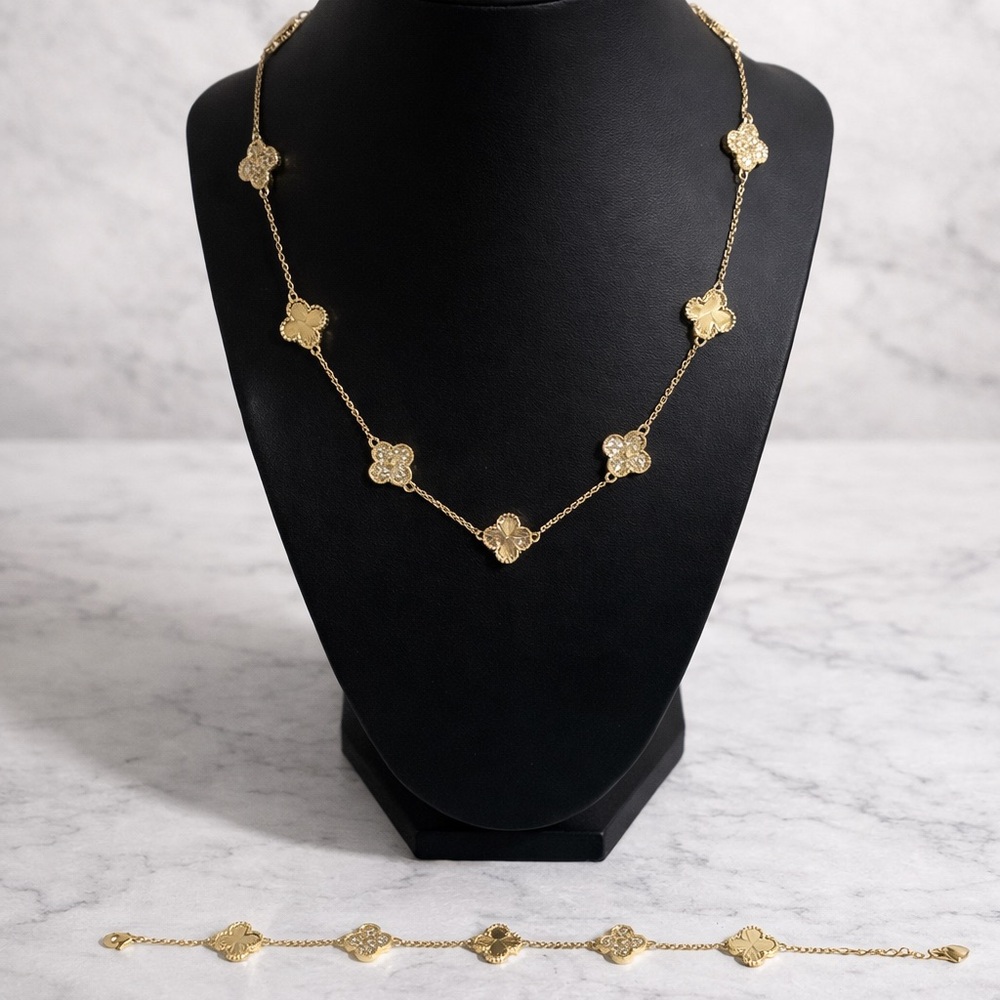 14k gold plated Elegant  Floral Necklace and Bracelet Set